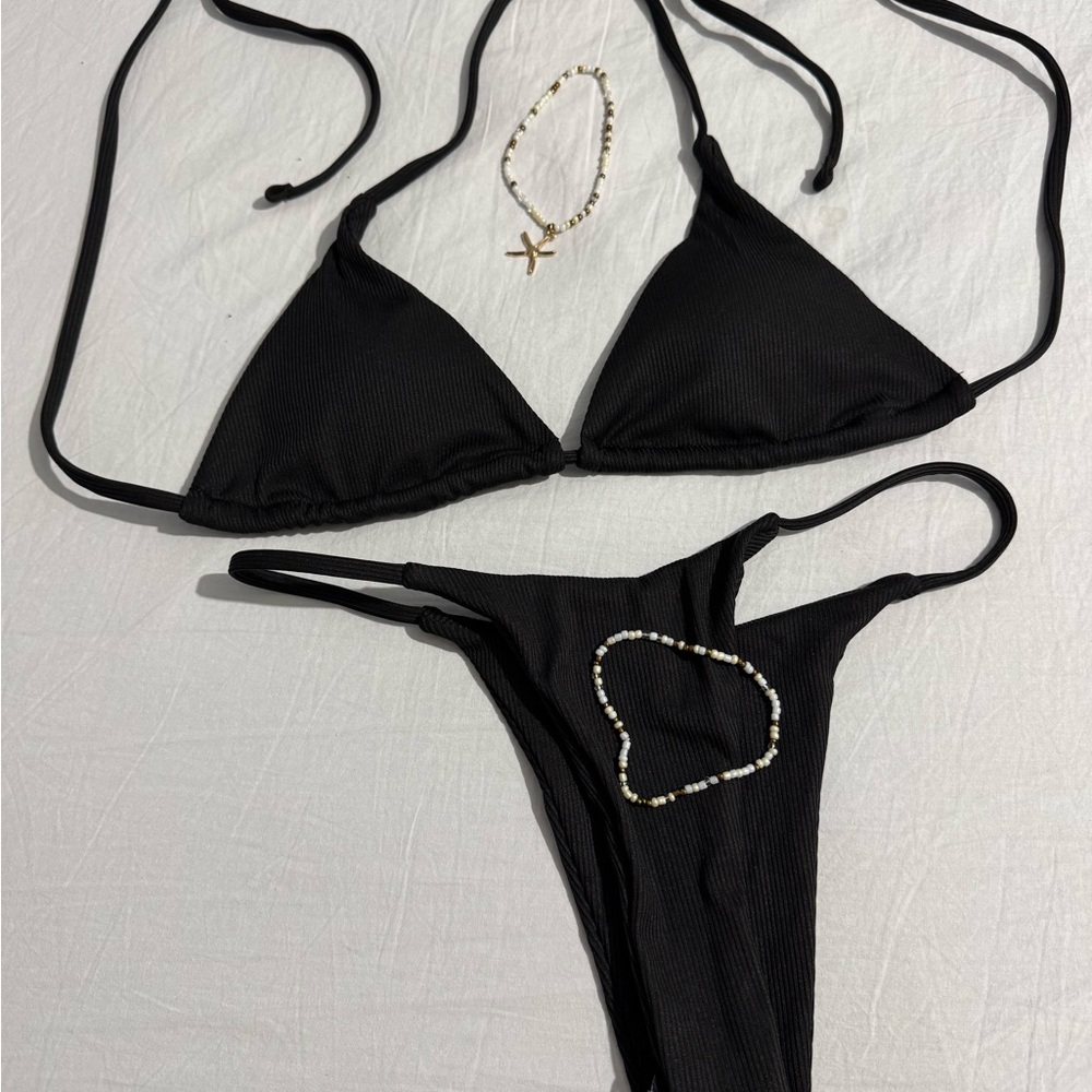 SHEIN Black Bikini with Gold Chain Details